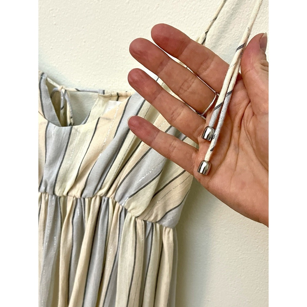 ZIMMERMANN Tiered Maxi Dress Cotton Tie Strap Natural Blue Metallic Stripe S - Picture 5 of 16